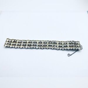 Vintage 1950s Eisenberg Silver Crystal Rhinestone Wide Set Bracelet